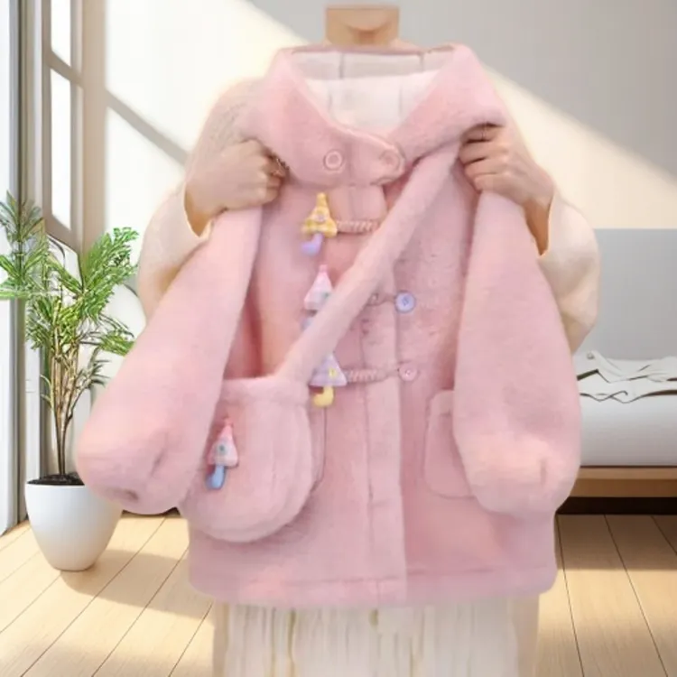 女童冬季外套加绒加厚毛毛衣中大童新款韩版可爱保暖中长款大衣潮