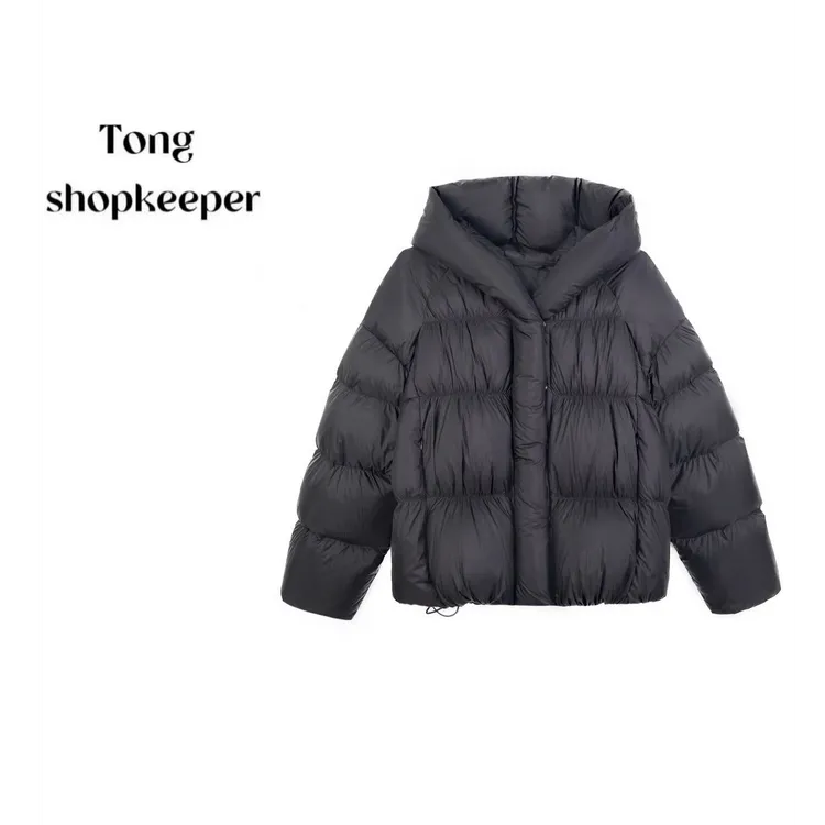 QJ/彤掌柜1683096 冬款25雪地白鸭绒静奢纯色连帽厚实保暖羽绒服