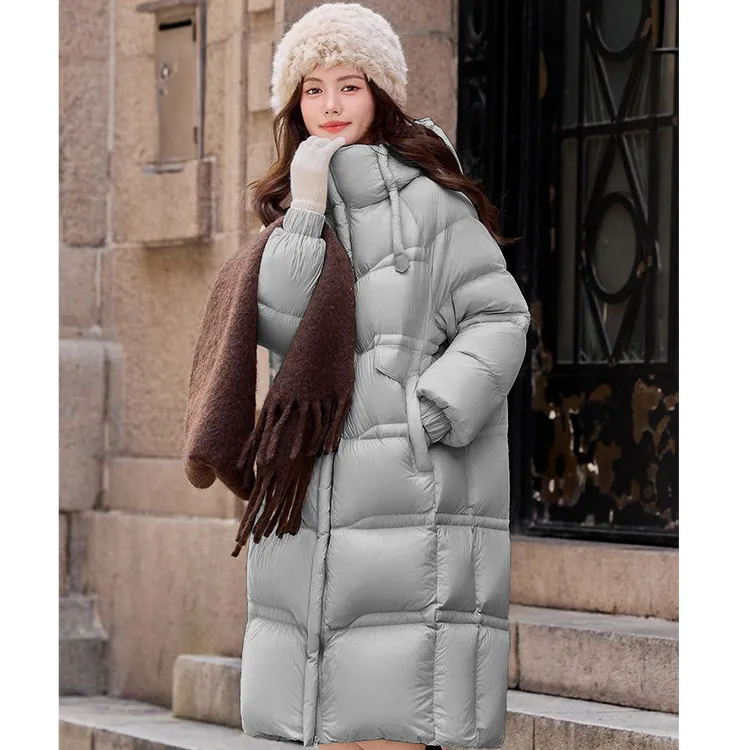 2025新款女士过膝长款宽松大码保暖棉衣石墨烯冬季韩版连帽棉服