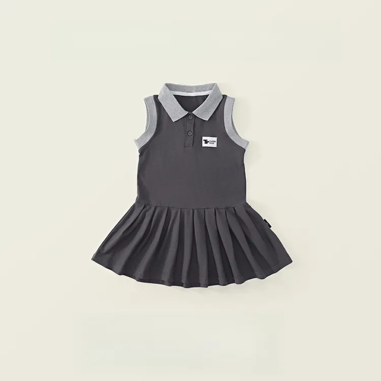 女童翻领无袖背心裙2025夏季新款中小童韩版学院风百褶连衣裙儿童