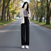2025窄版显瘦春夏西装女韩版高腰宽松百搭休闲直筒黑色裤子