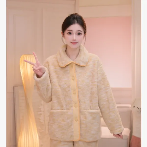 安之伴【巨保暖】双面安蕊绒冬季女睡衣加厚家居服套装82541322249