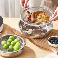 不锈钢加厚油炸控油漏网厨房双耳过滤网空气炸锅适用