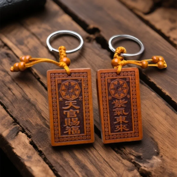 【先生推荐】桃木天官赐福紫气东来木制天官赐福随身车钥匙扣挂件