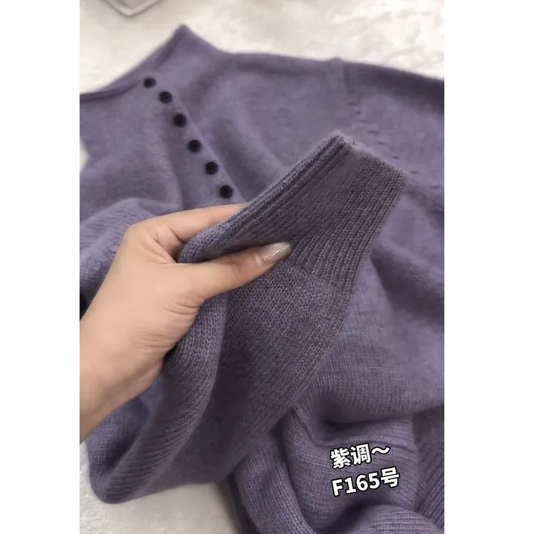 纯色高领针织衫女秋冬2025新款洋气高级感半纽扣时尚长袖显瘦毛衣
