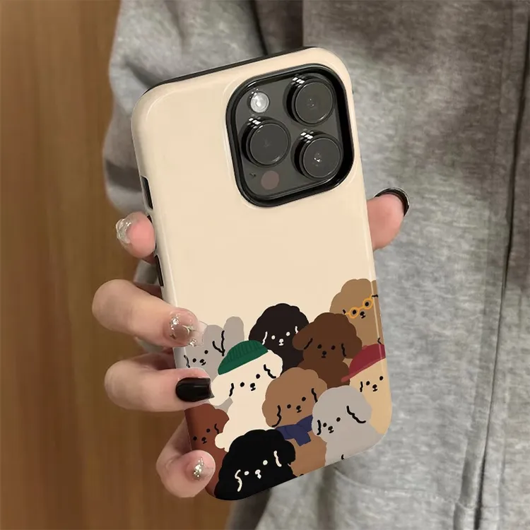 多只小狗适用苹果16promax手机壳华为70磨砂创意小米15菲林二合一