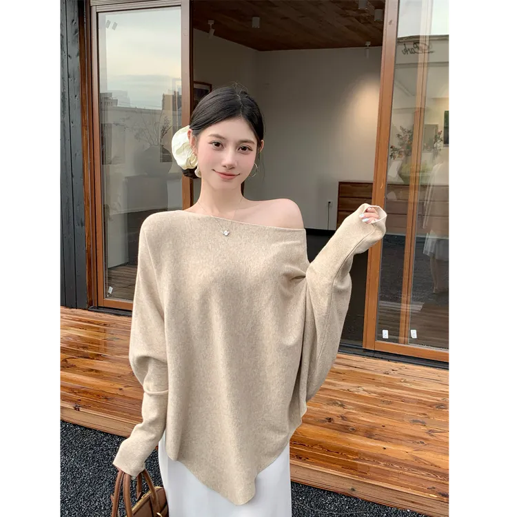 气质新款宽松蝙蝠袖毛针织女秋冬软糯慵懒感百搭上衣
