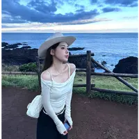 2025早秋韩系纯欲超好穿显瘦修身纯色假两件长袖T女上衣 82036