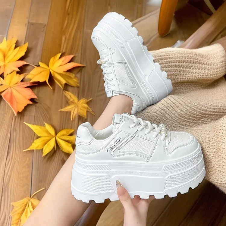 9公分增高厚底真皮面小白鞋加棉休闲鞋百搭in平底时尚女鞋ins韩版