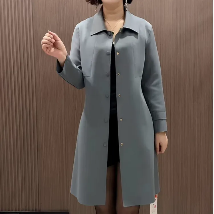 显瘦新款高端风衣气质秋季长袖翻领中老年妈妈装休闲减龄宽松外套