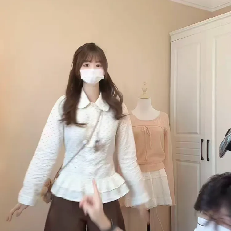 大码女装时尚套装裙子娃娃领短外套秋季时尚百搭甜美阔腿裤子