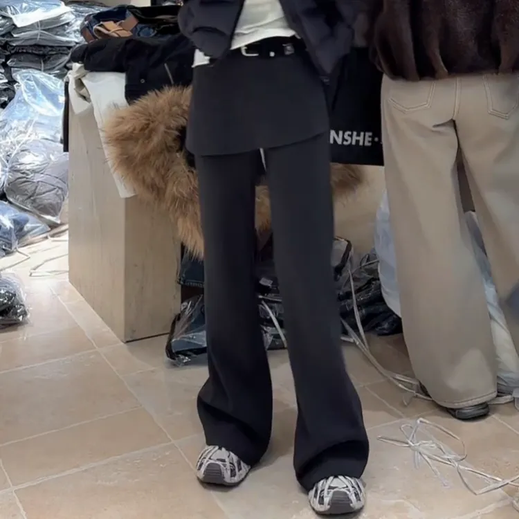 冬季加绒厚款百搭时尚设计感屁帘休闲裤裤加腰带LK2508485