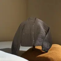韩系条纹夹棉厚款短款长袖小外套00662