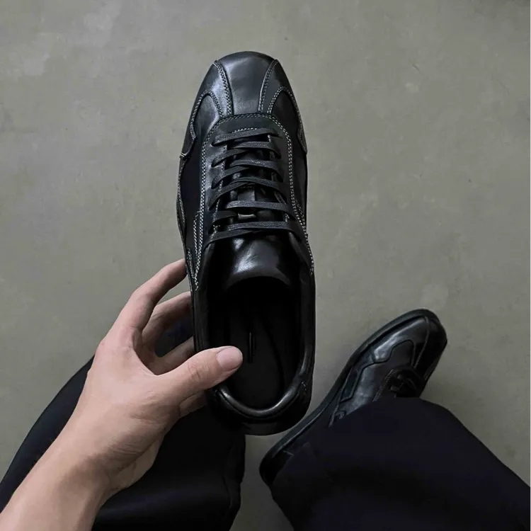 复古德训鞋潮款小皮鞋男女平底极简训练鞋经典黑色通勤百搭休闲鞋