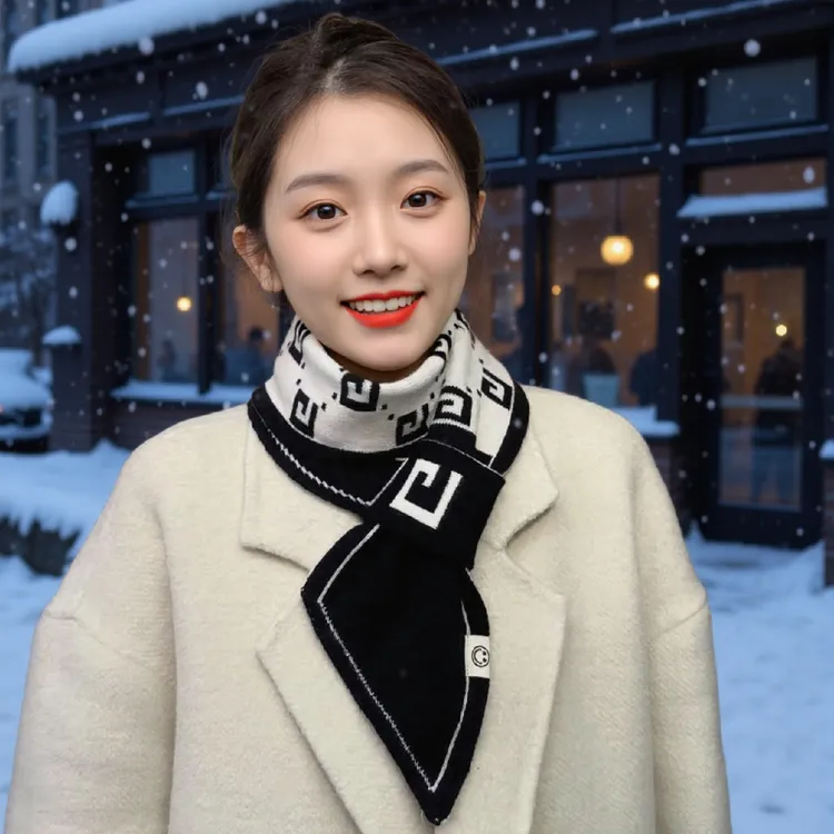 护颈小围巾女2025新款秋冬季千鸟格气质百搭脖子脖套懒人穿插围脖