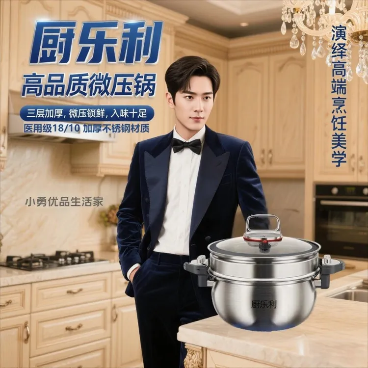 【德国品质】厨乐利高颜值不锈钢微压锅多用26CM微压炖煮锅大容量
