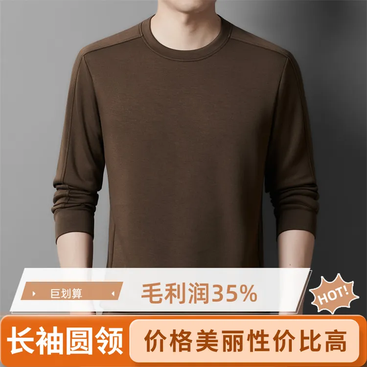 男士长袖圆领秋冬纯色男装2025年春秋季休闲时尚