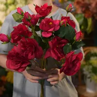 红色茶花仿真花中式简约风假花适合客厅茶几床头柜装饰喜庆