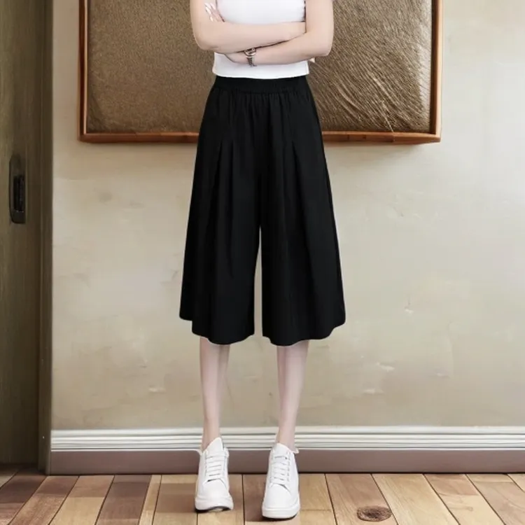 大码新款夏季薄款宽松显瘦休闲百搭女款洋气舒适七分冰丝裙裤