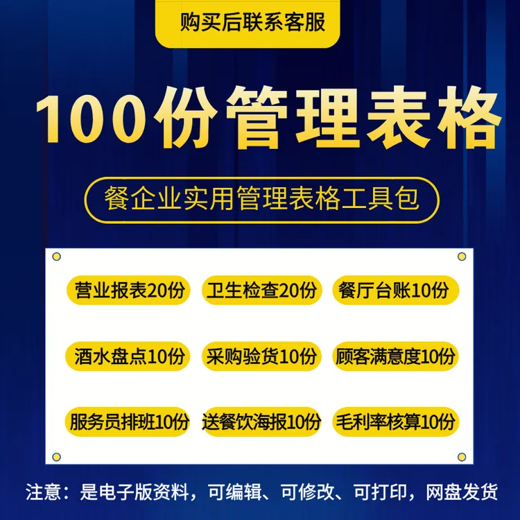 中小餐企实用餐饮抖音管理表格100份（购买后联系客服）