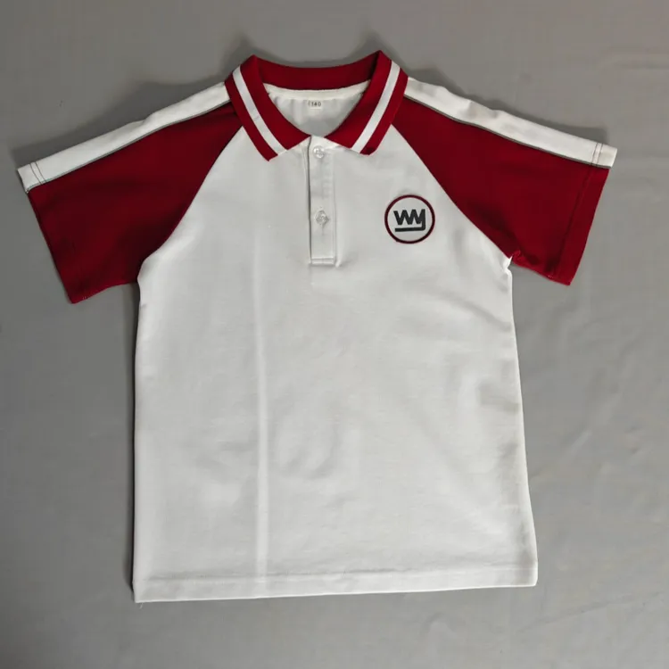 学生白色枣红袖子短袖校服