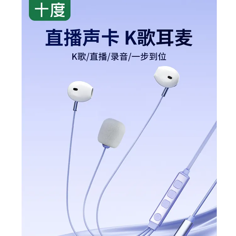 十度W12有线K歌耳机录歌耳返直播唱歌耳麦typec声卡麦克风