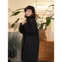 Y 【叭哒不惑】宽条肌理立领长款外套女时尚百搭宽松上衣