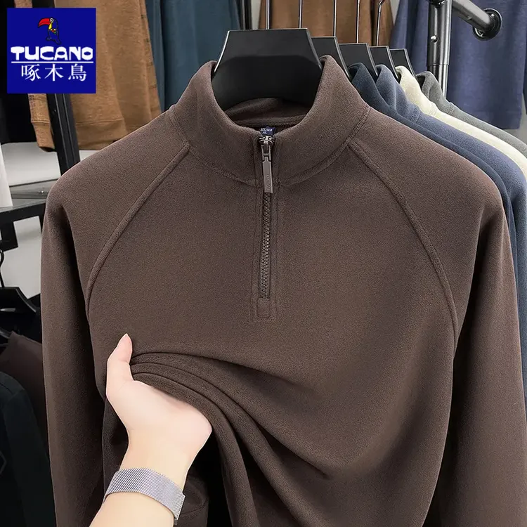 啄木鸟奥粒绒加厚卫衣秋冬男士含羊毛长袖t恤半拉链立领保暖打底