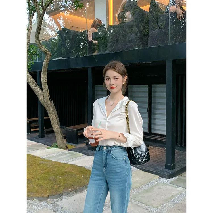 套装女2025早秋韩系ins气质高级感百搭长袖衬衫高腰显瘦牛仔裤