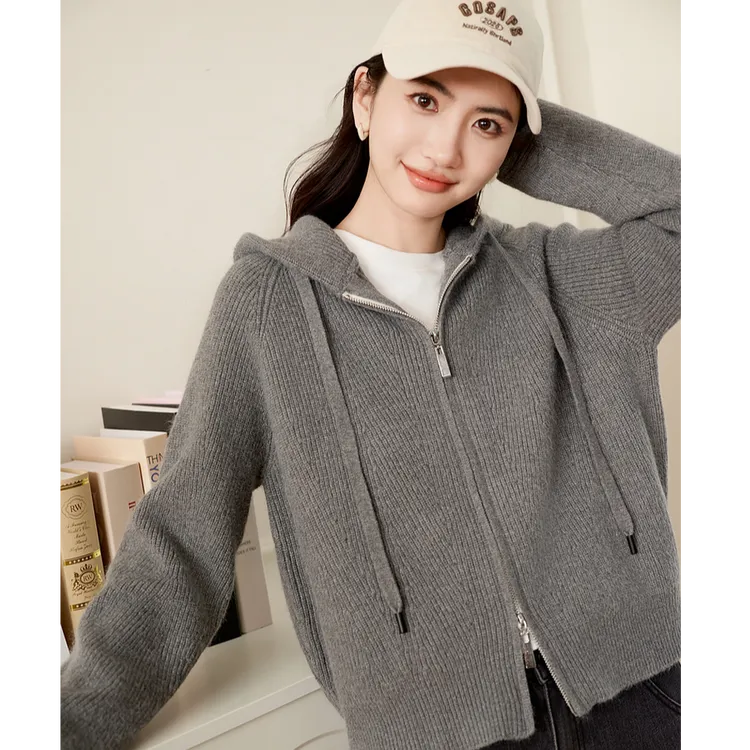 伊芙丽连帽衫针织百搭加厚拉链开衫女秋冬1FA935291