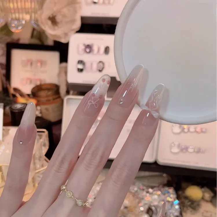 【樱桃小丸子】腮红渐变猫眼美甲手工穿戴甲片高颜值中长小众穿戴甲