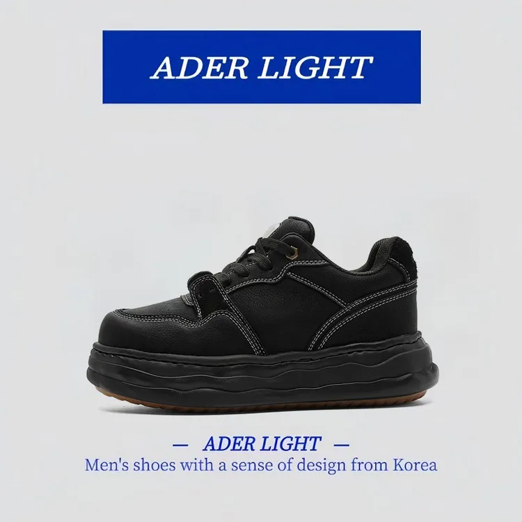 【简约高级】韩国ADER LT隐形增高鞋子小众黑色运动板鞋厚底面包鞋