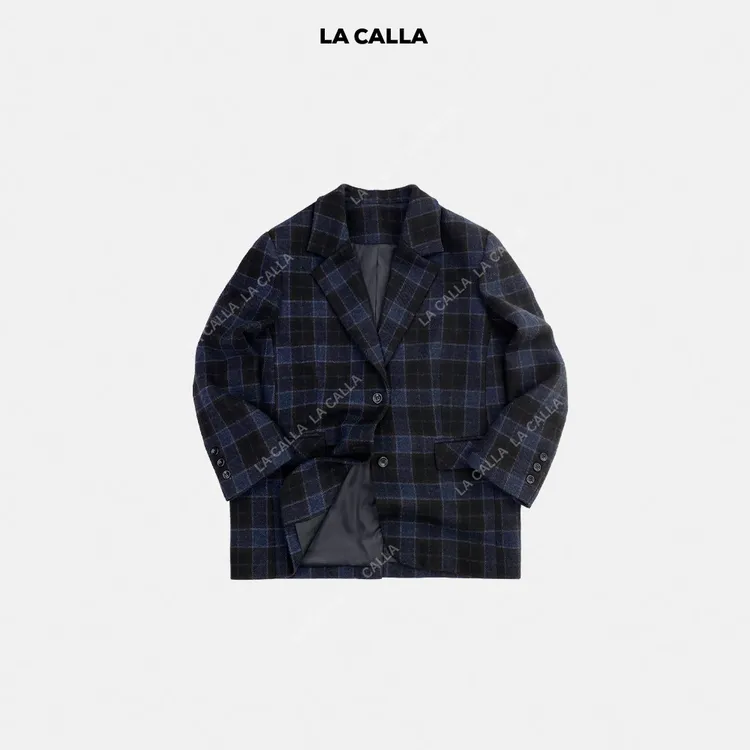 LA CALLA【意大利工坊】羊毛东京复古蓝格纹西装外套YY-WV7125