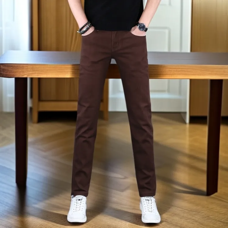 维斯克纳咖啡色牛仔裤男款秋冬新款修身小脚弹力百搭休闲长裤爆款