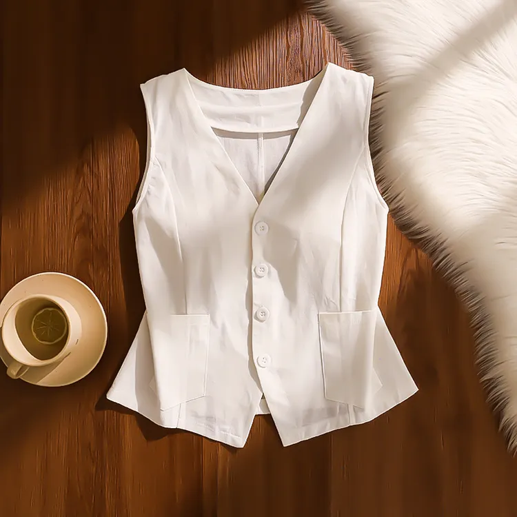 白色西装马甲背心女夏季新款百搭单排扣小众显瘦无袖露肩外穿上衣