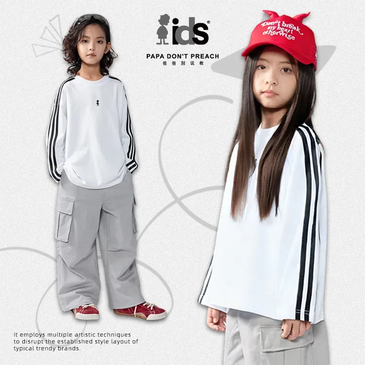 IDS【拼接条纹】男女潮牌青少年长袖T恤2025春秋季纯棉圆领内搭