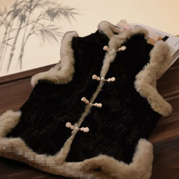 新中式马甲国风唐装复古黑色加绒无袖中式轻奢外套马夹冬款开衫女