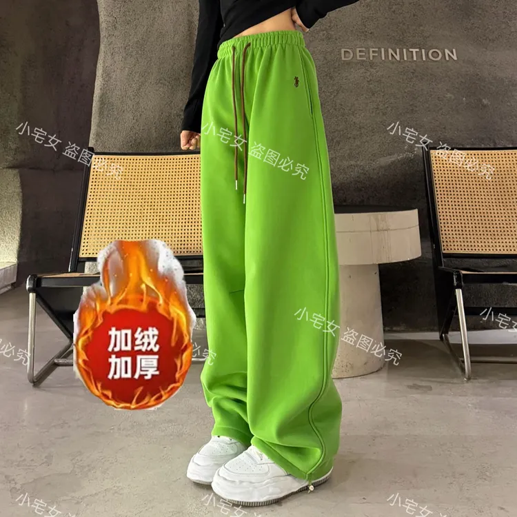 （小个子）冬款加绒加厚高腰休闲 一裤两穿卫裤洋气百搭阔腿裤—