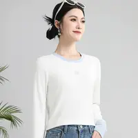 撞色圆领山茶花刺绣女款长袖2534