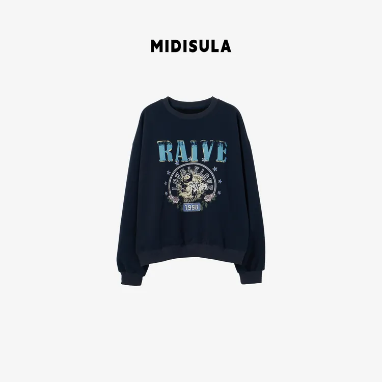 MDSL·时尚洋气宽松简约慵懒松弛英文数字1990加绒卫衣#02054
