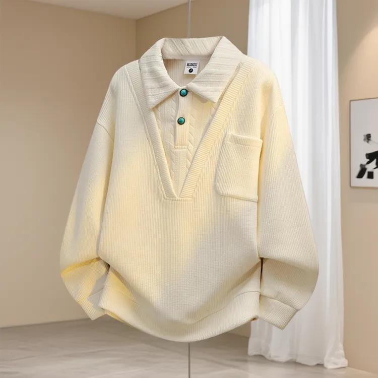 男士秋冬大码翻领假两件毛衣针织衫韩版休闲加厚保暖毛线高端毛衣