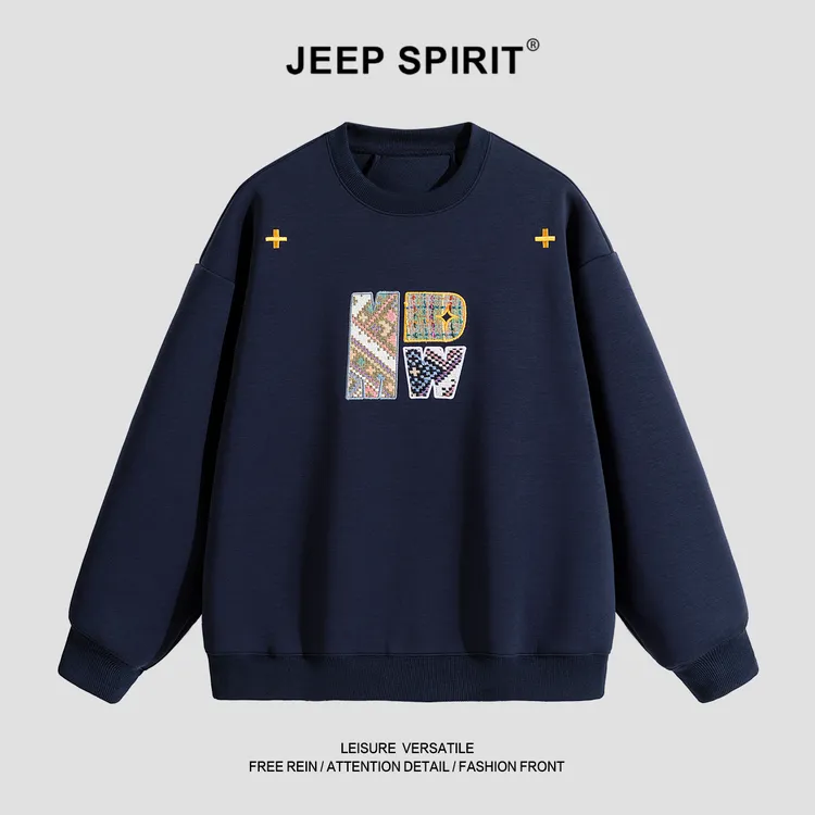 JEEPSPIRIT吉普2025年新款圆领秋季套头男卫衣印花上衣时尚长袖