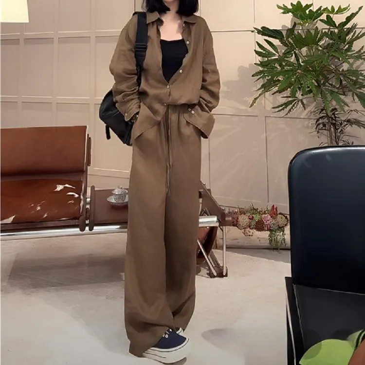 时尚套装女2025夏季新款时髦洋气宽松防晒衬衫阔腿裤气质两件套潮