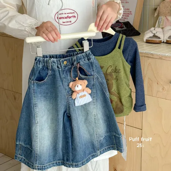 PUFF-6053-女童儿童秋季休闲百搭拼接牛仔裤