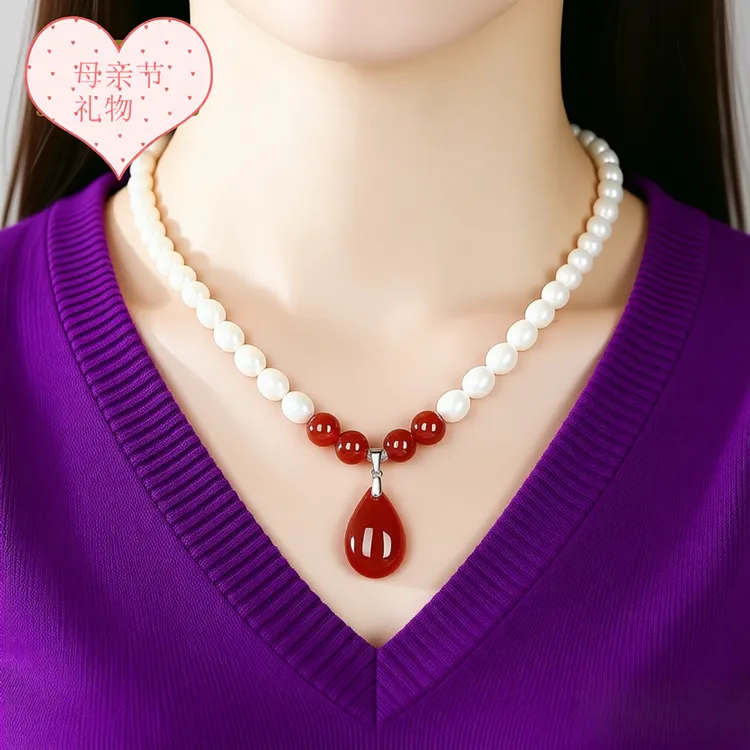 吊坠925银 女款民族风百搭珍珠锁骨链气质饰品轻奢吊坠送长辈礼物