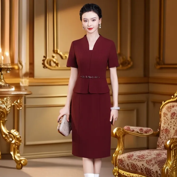 婚宴装旗袍礼服裙爆款妈妈装结婚优雅酒红色冬季女装连衣裙