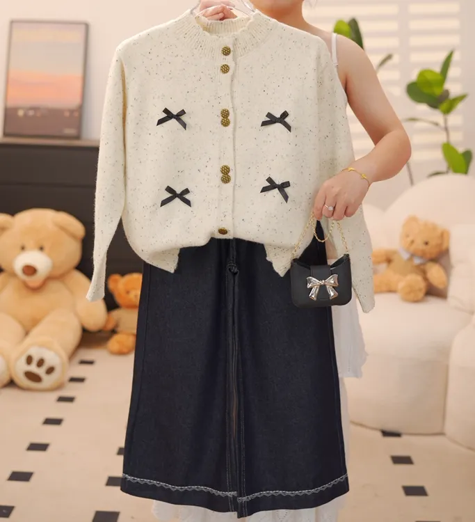 爆款新款小香风时尚穿搭3-12岁针织衫韩版纯色中大童秋冬开衫毛衣