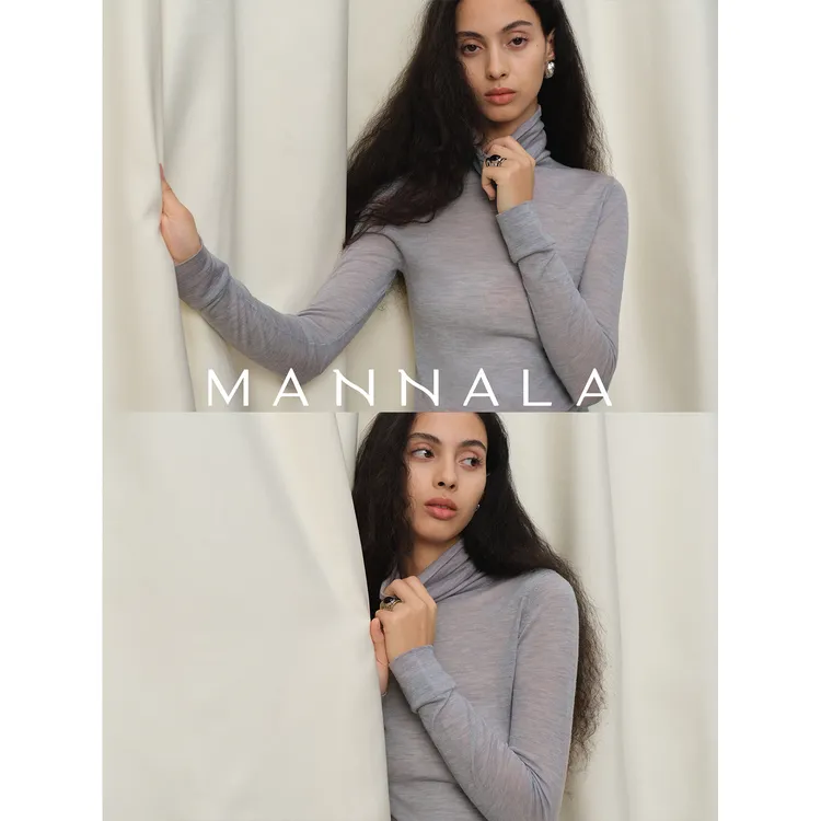 MANNALA丨“轻打底”知性温暖无缝水溶羊毛轻薄高领针织衫 Q4629