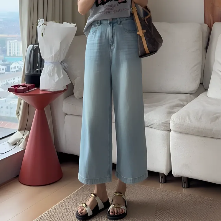 【余欢欢】夏季舒适显瘦简约大气九分牛仔阔腿裤-YHK50232