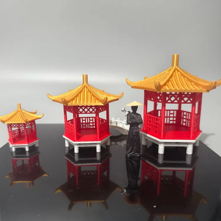 六角（凉亭）工艺品楼阁国风摆件中式景观造景家用摆件室内创意书房